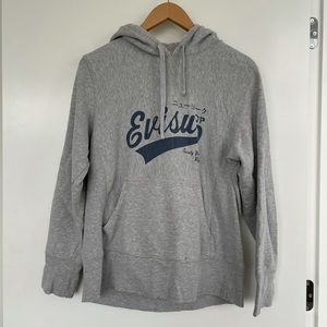 Evisu graphic gray hoodie with blue writing M